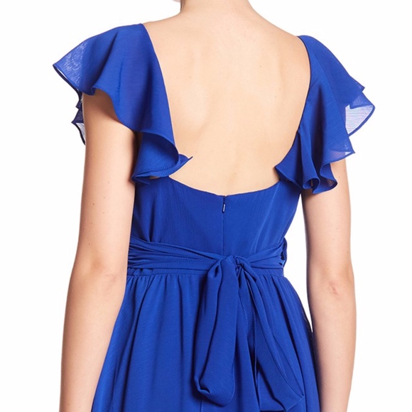 NEW $395 Carmen Marc Valvo Ruffle Back Tie Gown Size  10 - Picture 4 of 8